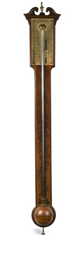Lot 640 - Dollond, London, a George III figured mahogany stick barometer
