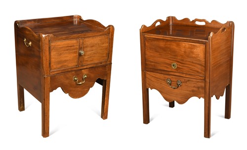 Lot 484 - A near pair of George III mahogany tray-top night cupboards