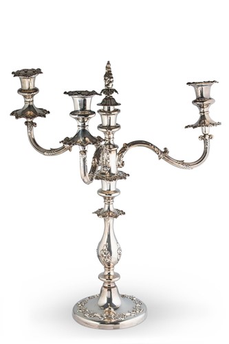 Lot 442 - A (probably) late 19th century silver plated 3 light candelabra