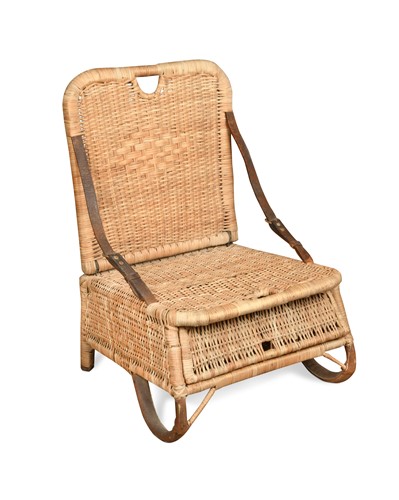Lot 416 - A vintage folding wicker fishing chair, circa 1920