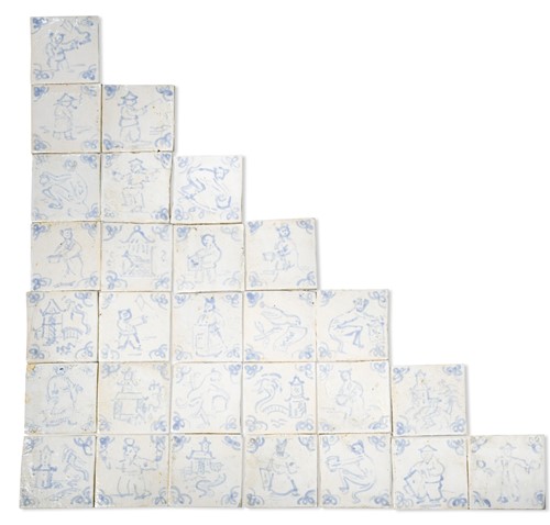 Lot 363 - A large collection of 108 hand-painted pottery tiles in the Chinese style, early 20th century