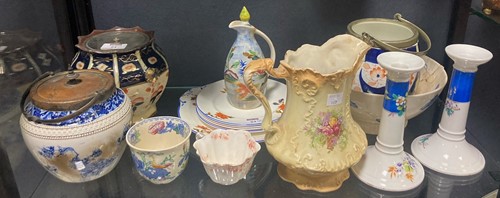 Lot 84 - Two Gaudy Welsh biscuit barrels together with...