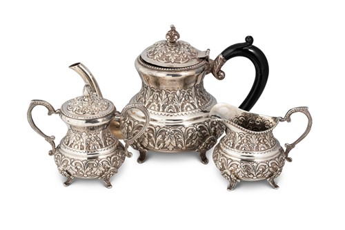 Lot 464 - An Indian metalwares 3-piece tea set