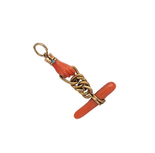 Lot 62 - A 19th century coral hand and serpent charm