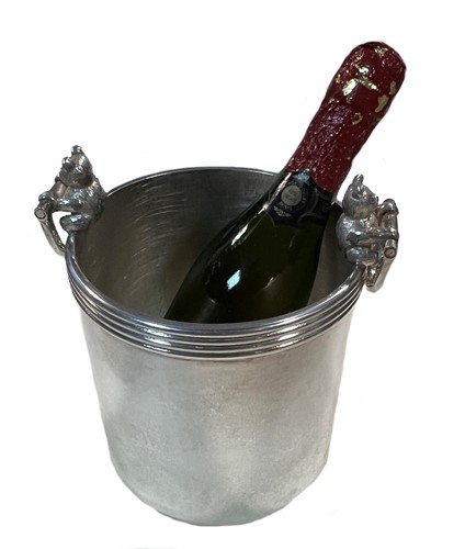 Lot 431 - Martyn Pugh - A silver miniature ice bucket with champagne bottle