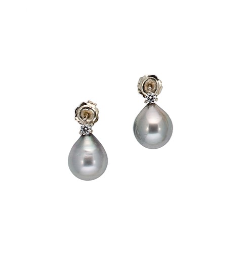 Lot 143 - A pair of Tahitian pearl and diamond set ear studs