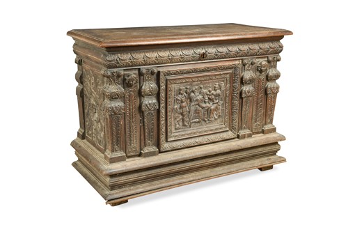 Lot 375 - A Flemish oak chest, 16th century style