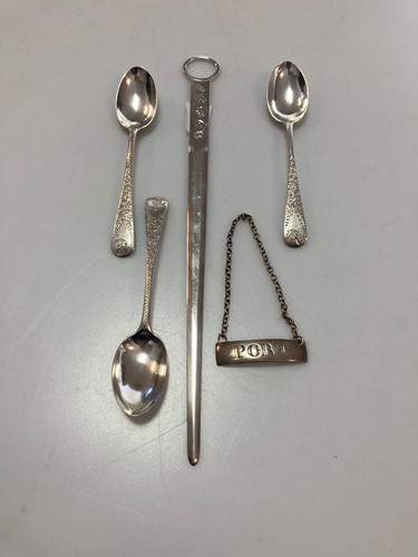 Lot 239 - 3 silver teaspoons, a 19th century decanter...