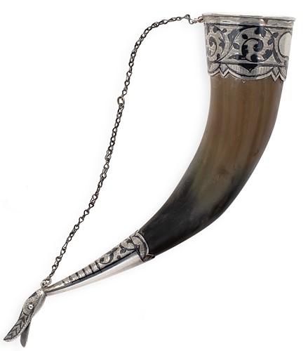 Lot 421 - A Soviet Russian silver mounted drinking horn