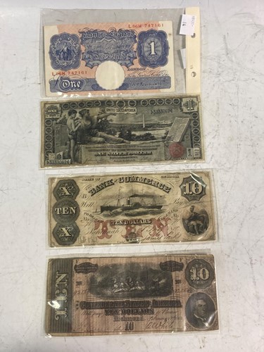 Lot 70 - Four bank notes to include: The Confederate...