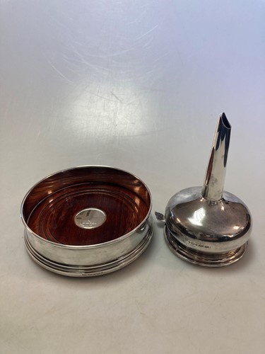 Lot 196 - A modern silver wine funnel together with a...