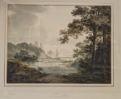 Lot 235 - William Payne (1760-1830) River landscape with...