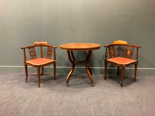 Lot 301 - Two Edwardian corner chairs together with an...