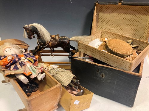 Lot 19 - A Victorian peg doll together with a leather...