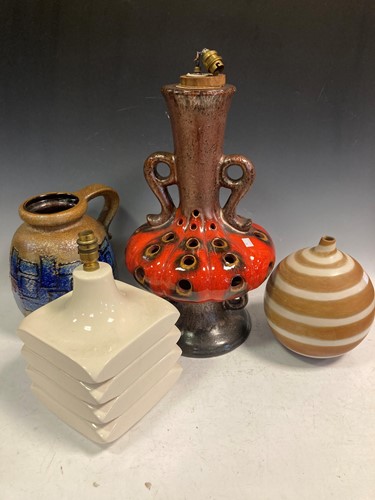 Lot 11 - A mid-century earthenware table lamp base, a...