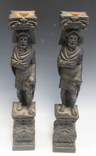 Lot 150 - A pair of carved oak terms/ caryatids, 19th...