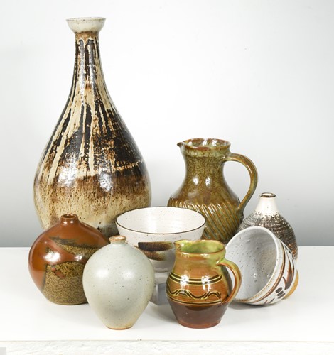 Lot 72 - Eight items of studio pottery, including two...