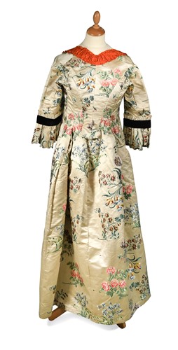 Lot 760 - A silk embroidered wedding dress, early 19th century