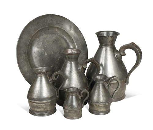 Lot 552 - A set of six graduating Irish Haystack pewter measures, 19th century