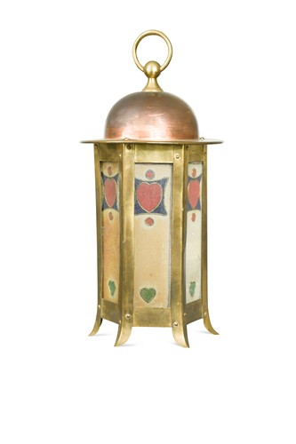 Lot 158 - An Arts & Crafts Glasgow School copper and brass hall lantern