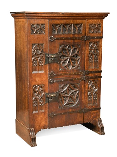 Lot 860 - A German Gothic 15th century style carved oak cabinet, circa 1900