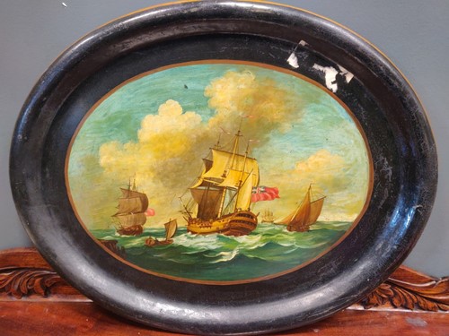 Lot 451 - A 19th century oval papier mâché tray