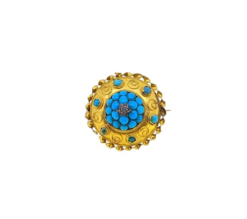 Lot 53 - An Etruscan style turquoise memorial brooch