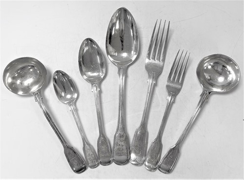 Lot 398 - A 75-piece harlequin set of Victorian silver flatware with 13 earlier additions