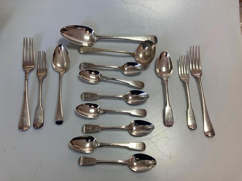 Lot 250A - An assortment of 19th century silver flatware,...