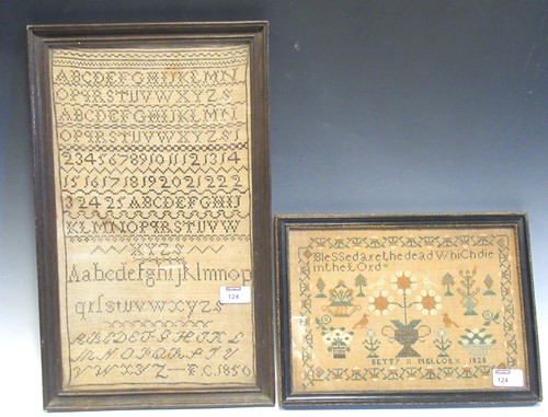 Lot 124 - Two 19th century needlework samplers dated...