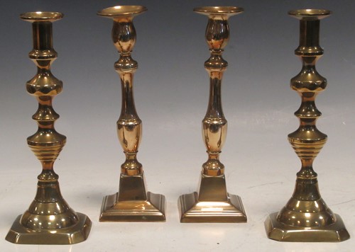 Lot 63 - Two pairs of brass candlesticks approx 28cm...