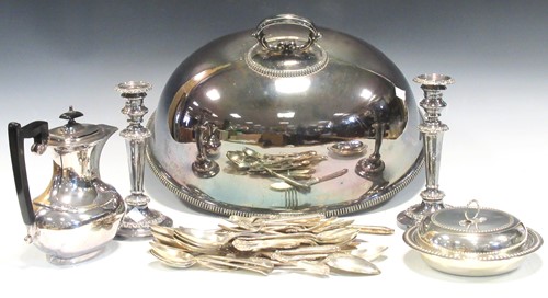 Lot 260 - A canteen of mixed plated cutlery and domed...