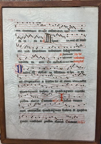 Lot 303 - A Medieval antiphonal vellum leaf, with ten...