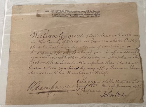 Lot 315 - CONGREVE (Sir William; 1772-1828) Affidavit...