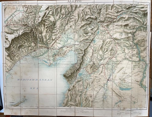 Lot 45 - World War One coloured folding map of Aleppo...