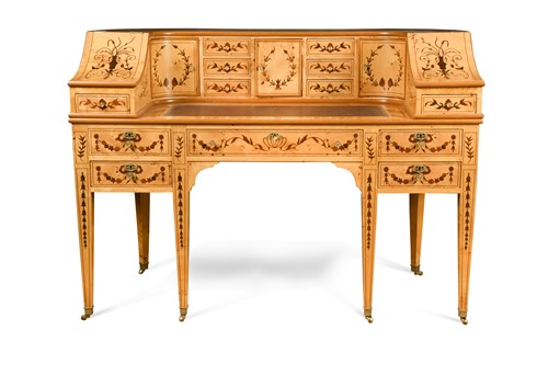 Lot 693 - A satinwood marquetry Carlton House type desk, late 20th century