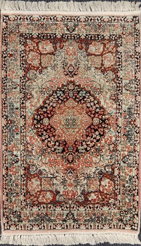 Lot 703 - Two vintage silk rugs, 100 x 60cm, 137 x 73cm (2)