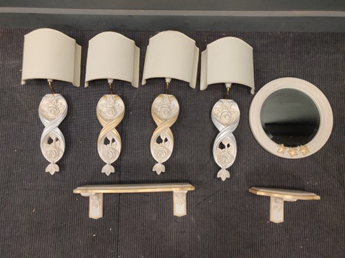Lot 513 - Four carved wall lights, two brackets and a...