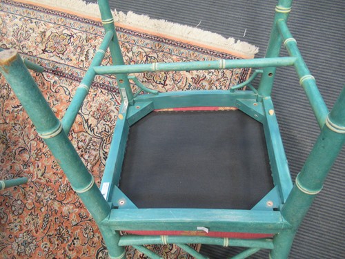 Lot 740 - A set of seven turquoise faux bamboo 'Cockpen' dining chairs, 20th century