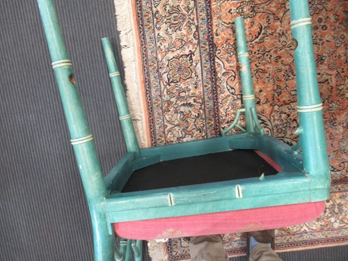 Lot 740 - A set of seven turquoise faux bamboo 'Cockpen' dining chairs, 20th century