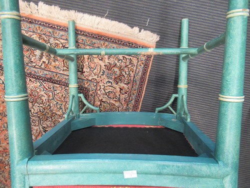 Lot 740 - A set of seven turquoise faux bamboo 'Cockpen' dining chairs, 20th century
