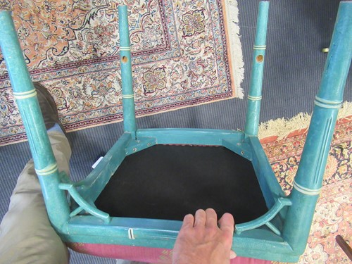 Lot 740 - A set of seven turquoise faux bamboo 'Cockpen' dining chairs, 20th century