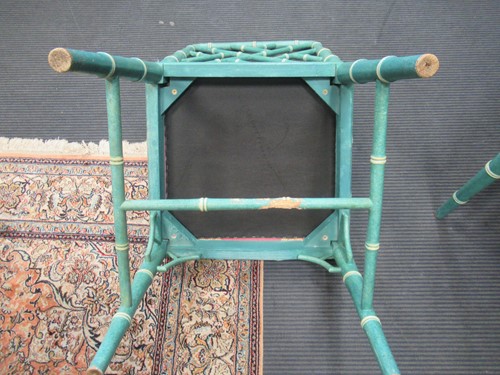 Lot 740 - A set of seven turquoise faux bamboo 'Cockpen' dining chairs, 20th century