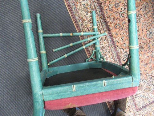 Lot 740 - A set of seven turquoise faux bamboo 'Cockpen' dining chairs, 20th century