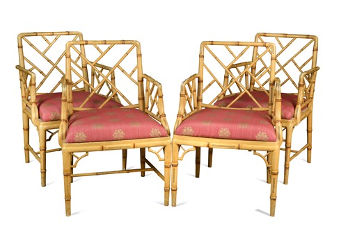 Lot 739 - A composed set of ten faux bamboo 'Cockpen' dining chairs, 20th century