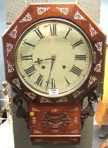 Lot 149 - A 19th century rosewood wall clock with mother...