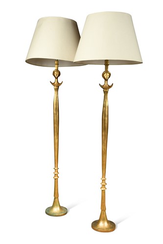 Lot 279 - After Alberto Giacometti, a pair of gilt bronze Tête de Femme floor lamps, 1980s