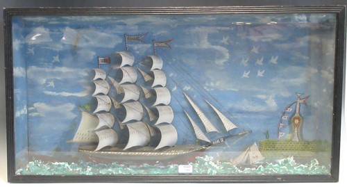 Lot 199 - A diorama of a three-masted sailing ship, 50 x...