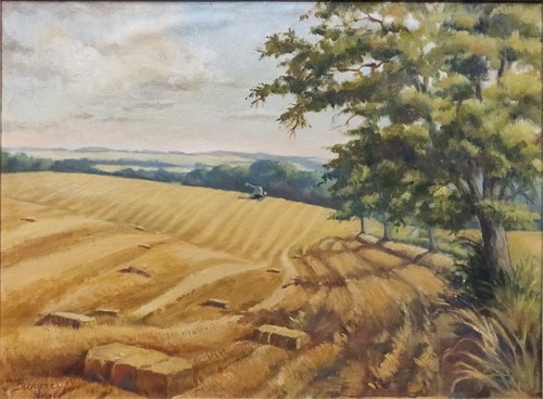 Lot 306 - 20th century Harvest scene oil on board signed...