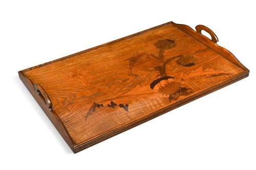 Lot 125 - An Emile Gallé twin-handled marquetry tray